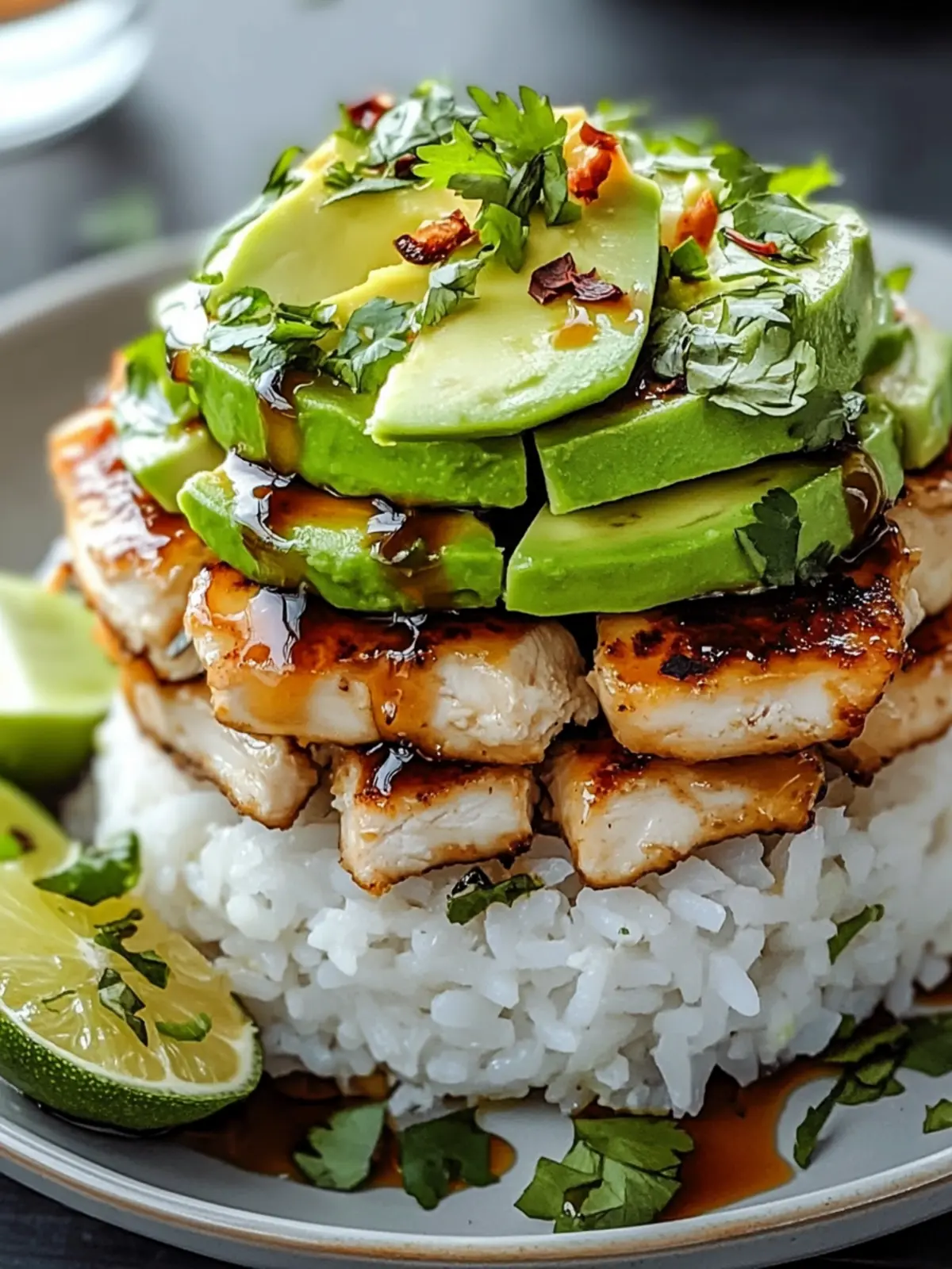 Tangy Honey Lime Chicken & Avocado Rice Stack That Delights