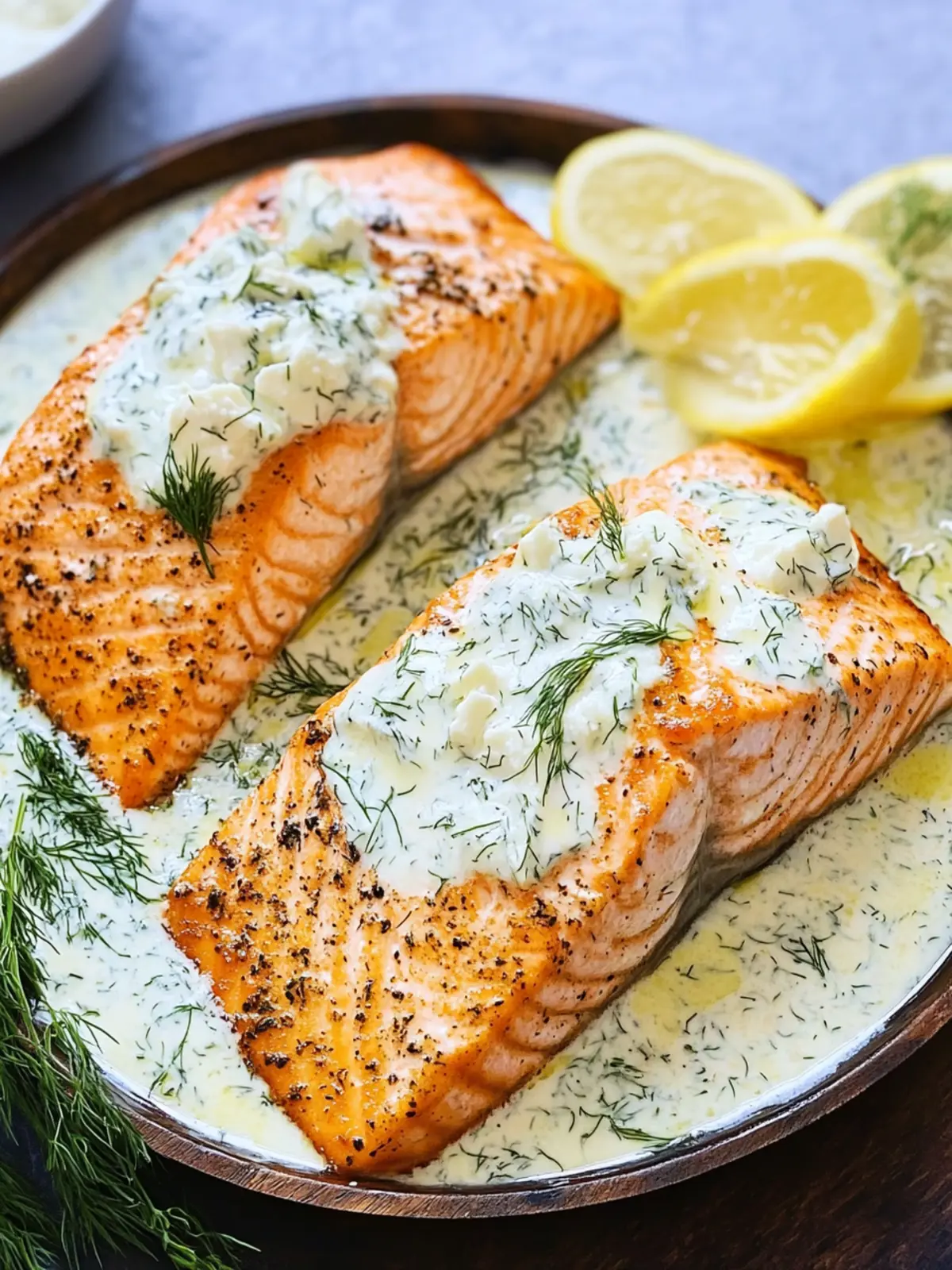 Salmon with Feta Dill Sauce