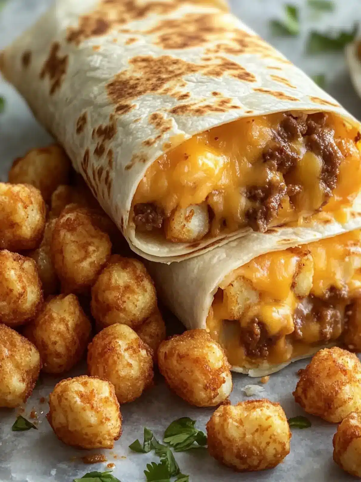 Cheesy Potato Burritos with Crispy Tater Tots