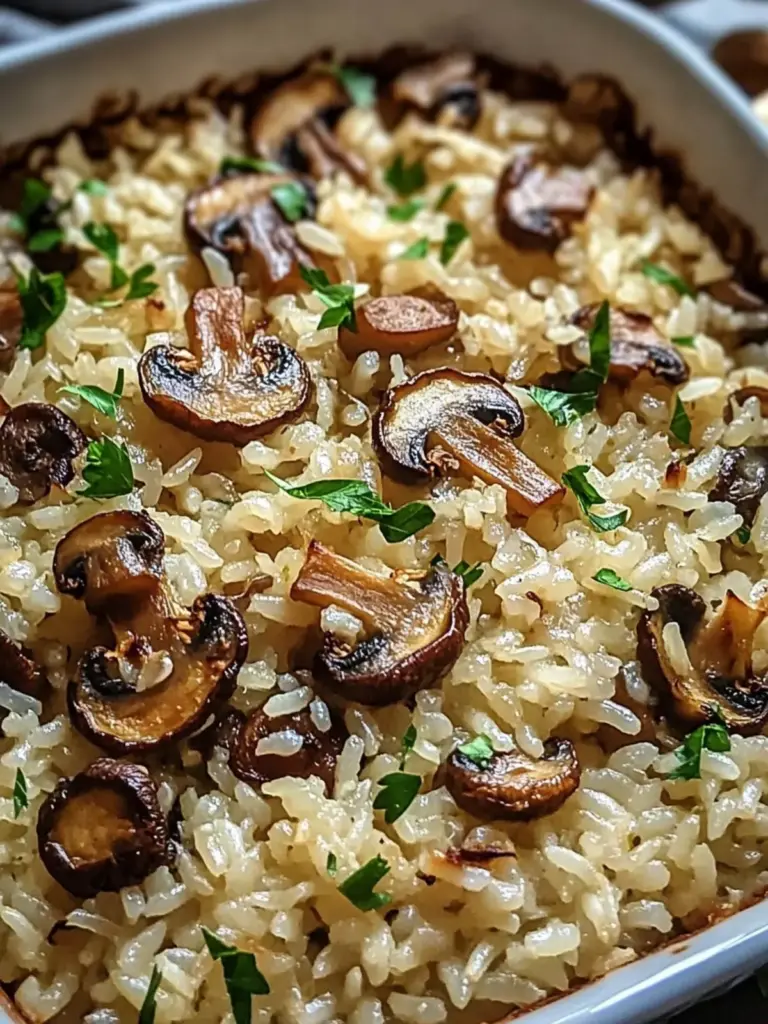 Vegetarian Garlic Mushroom Rice Bake