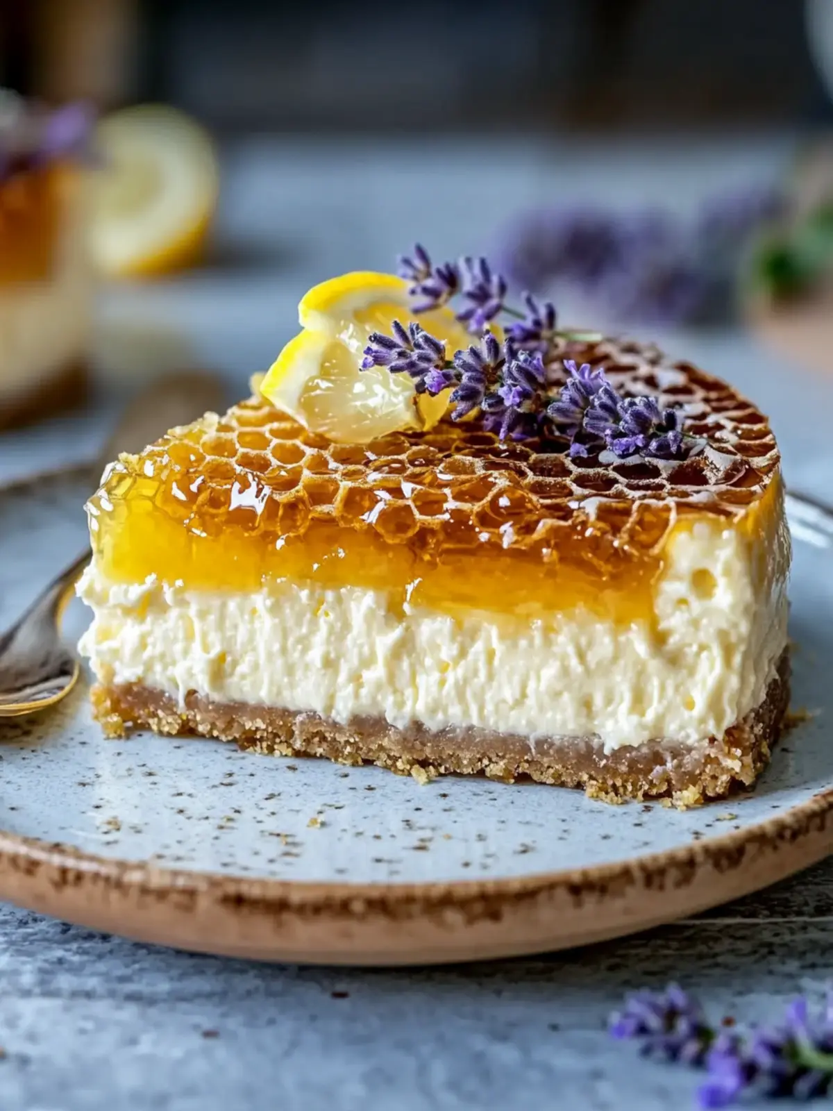 Irresistible Lemon Lavender Cheesecake Topped with Honeycomb 2 Lemon Lavender Cheesecake Topped with Honeycomb