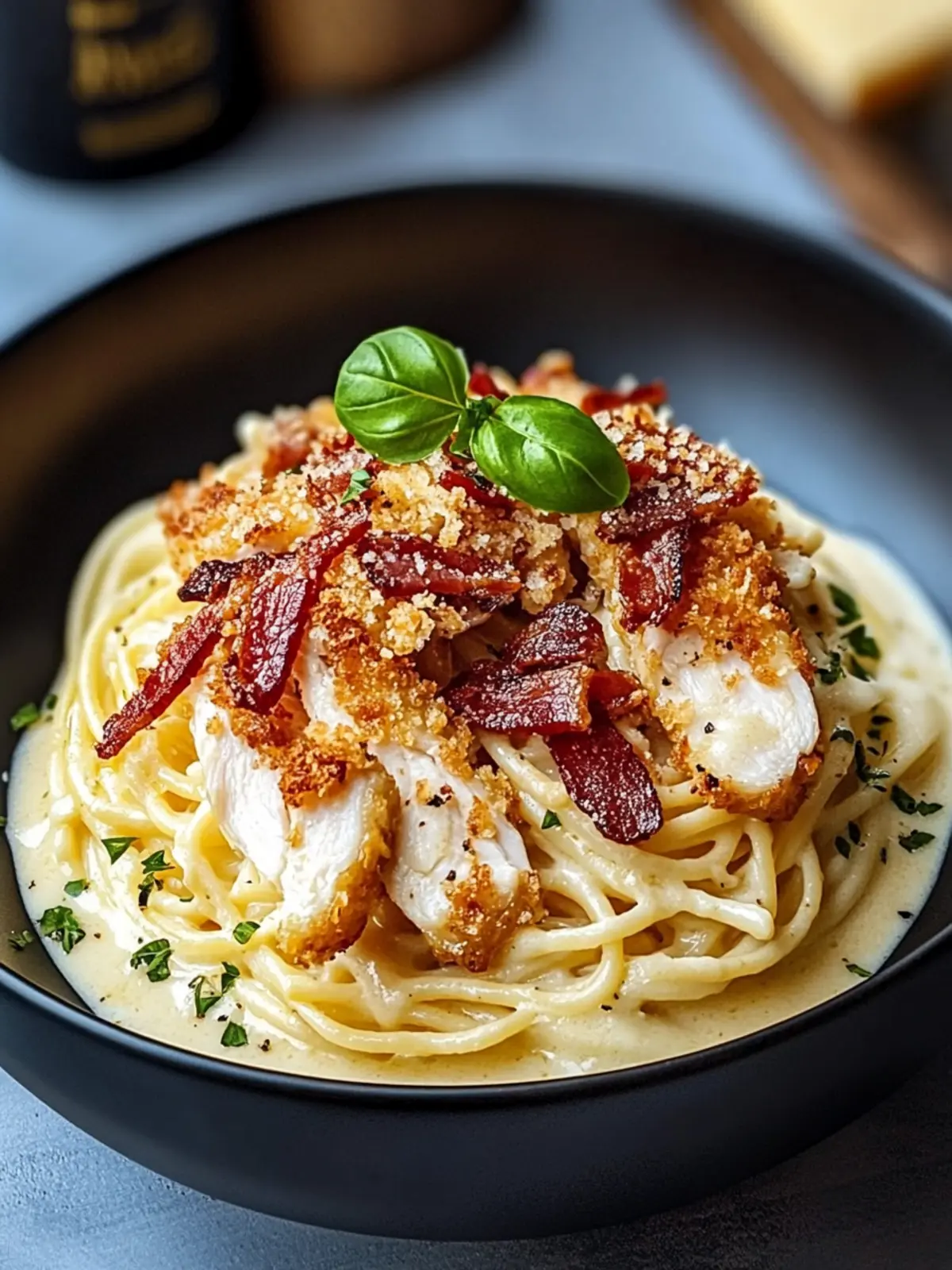 Creamy Carbonara with Crispy Chicken & Bacon