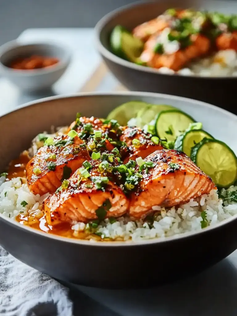 Crispy Garlic Butter Salmon Rice Bowl