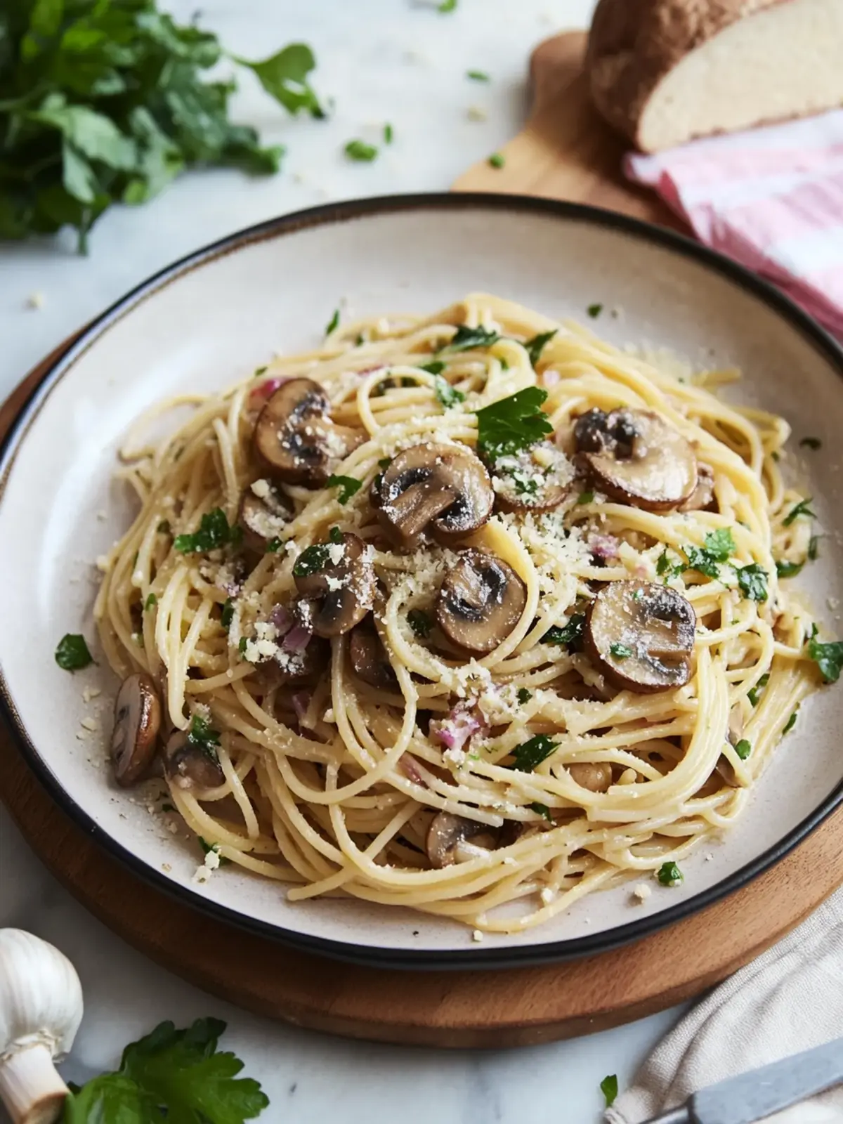 Mushroom and Garlic Spaghetti Dinner