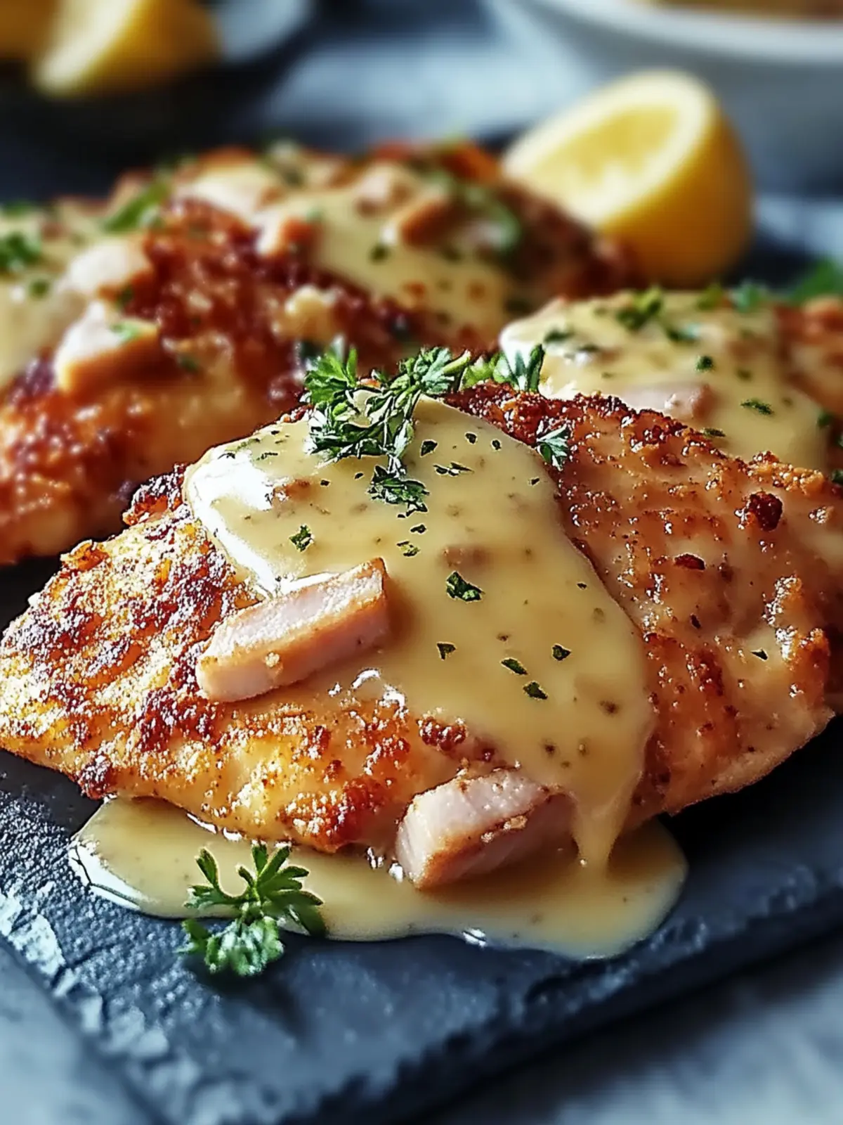 Crispy Malibu Chicken with Ham, Swiss & Honey Mustard