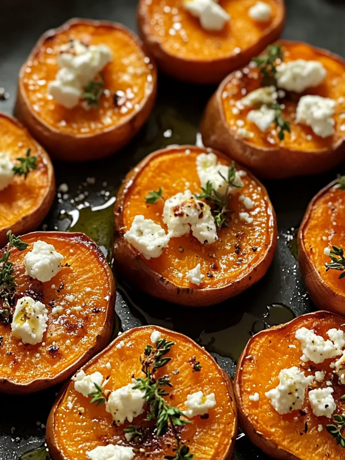Roasted Sweet Potato Rounds with Honey Feta and Thyme Bliss 5 Roasted Sweet Potato Rounds with Honey Feta and Thyme
