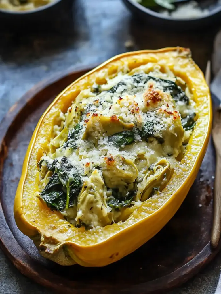 Spinach and Artichoke Stuffed Spaghetti Squash