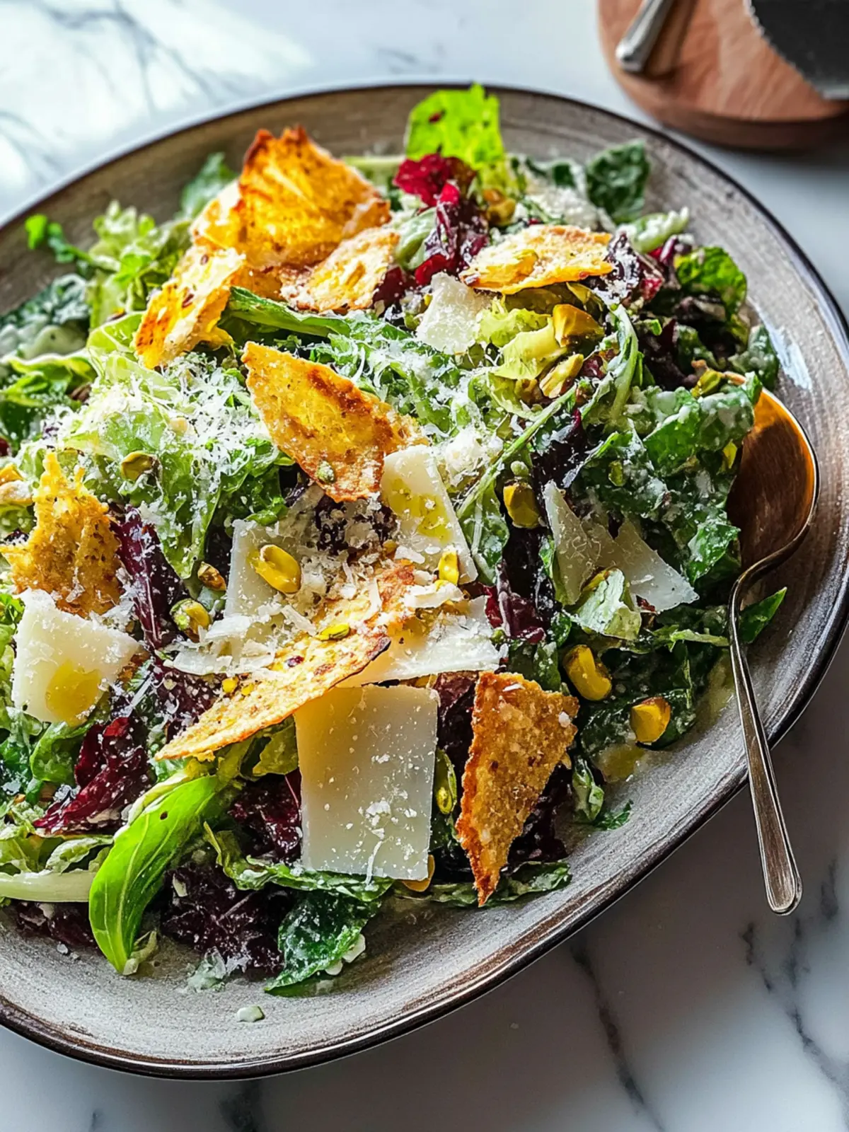 Winter Caesar Salad with Parmesan Crisps & Pistachios
