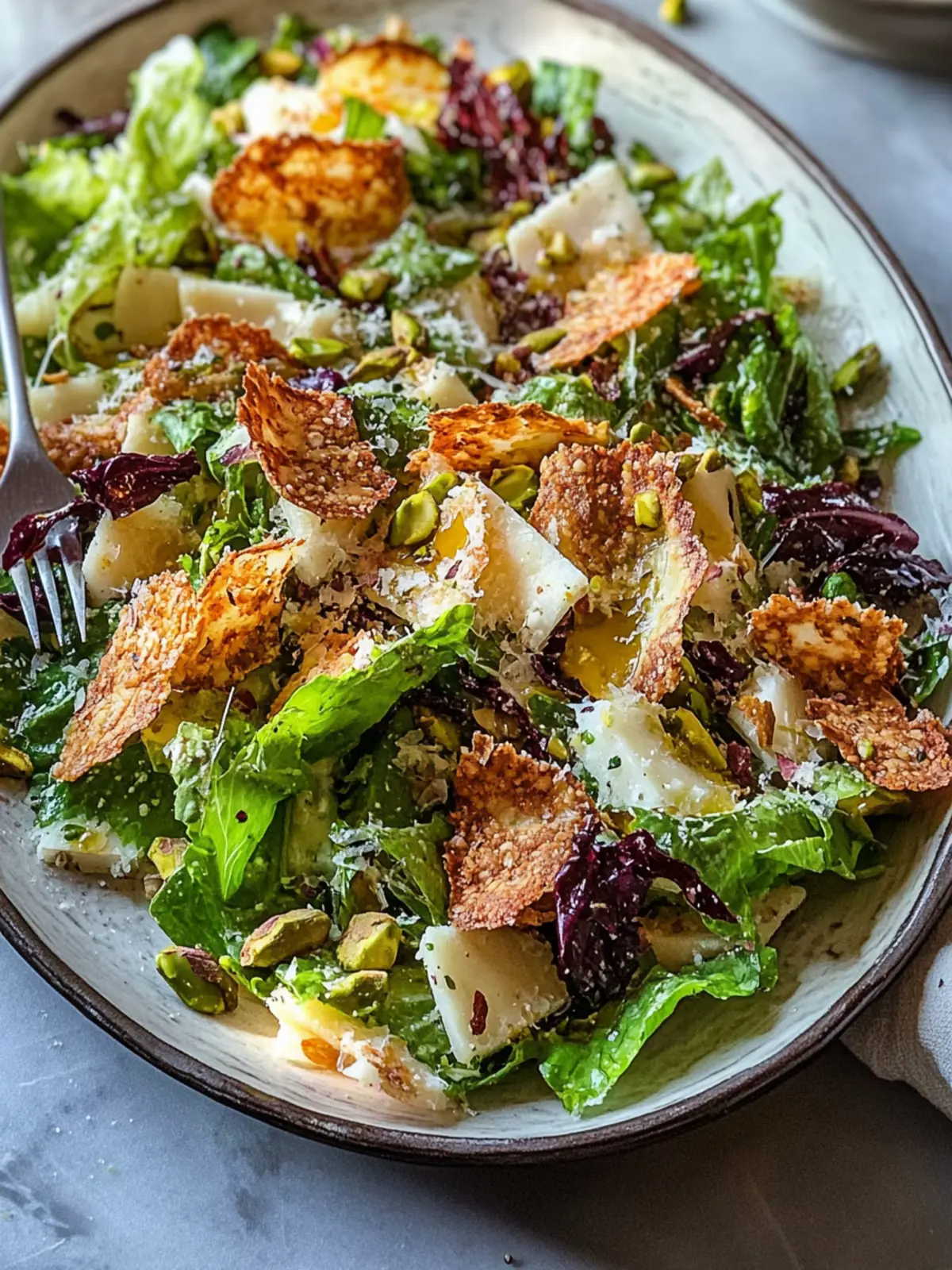 Winter Caesar Salad with Parmesan Crisps & Pistachios