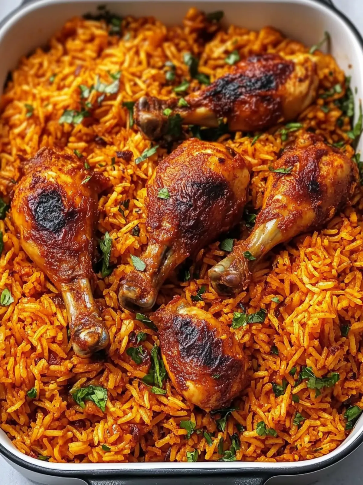Delicious Baked Jollof Rice with Roasted Chicken