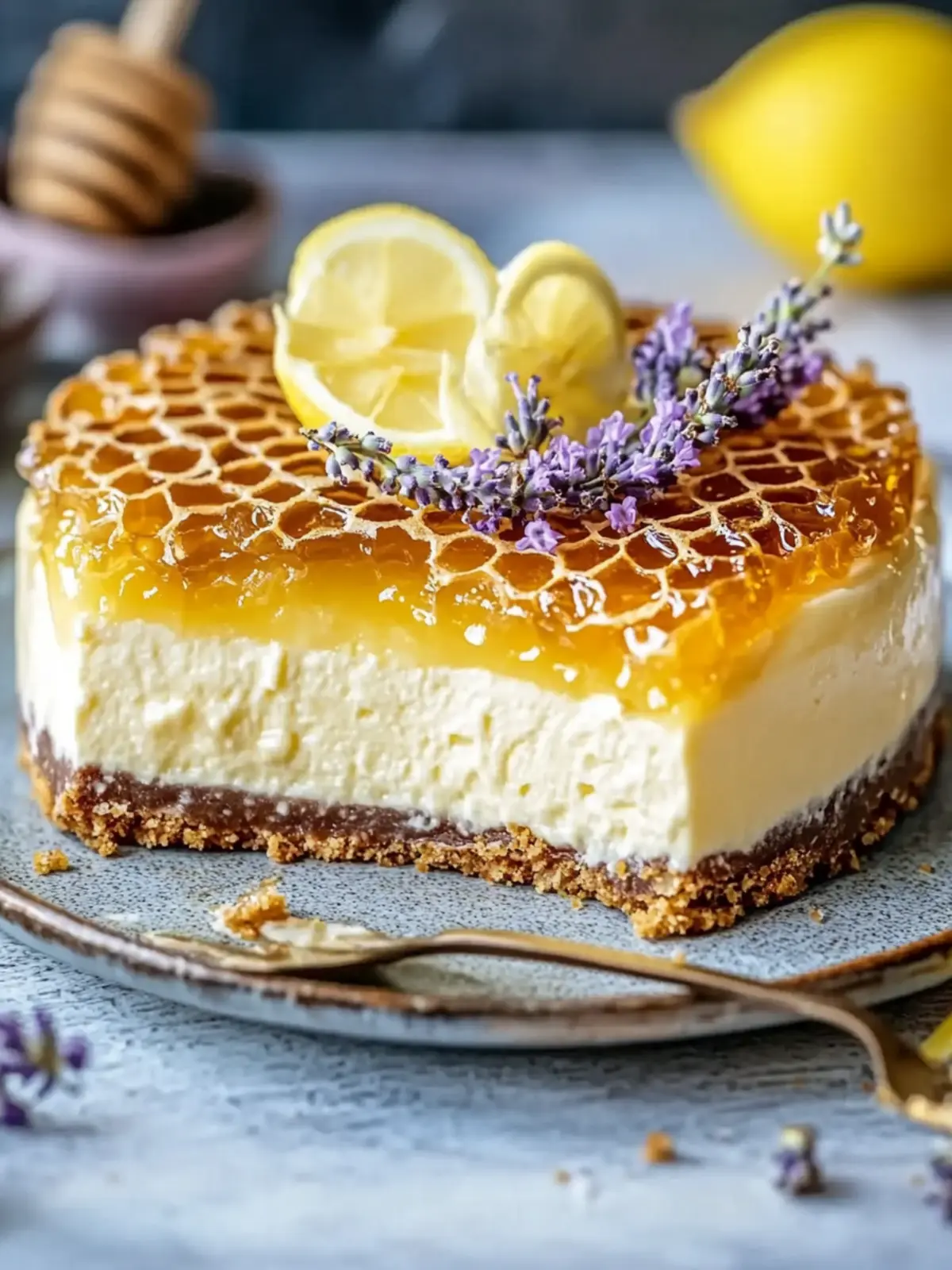Irresistible Lemon Lavender Cheesecake Topped with Honeycomb 3 Lemon Lavender Cheesecake Topped with Honeycomb