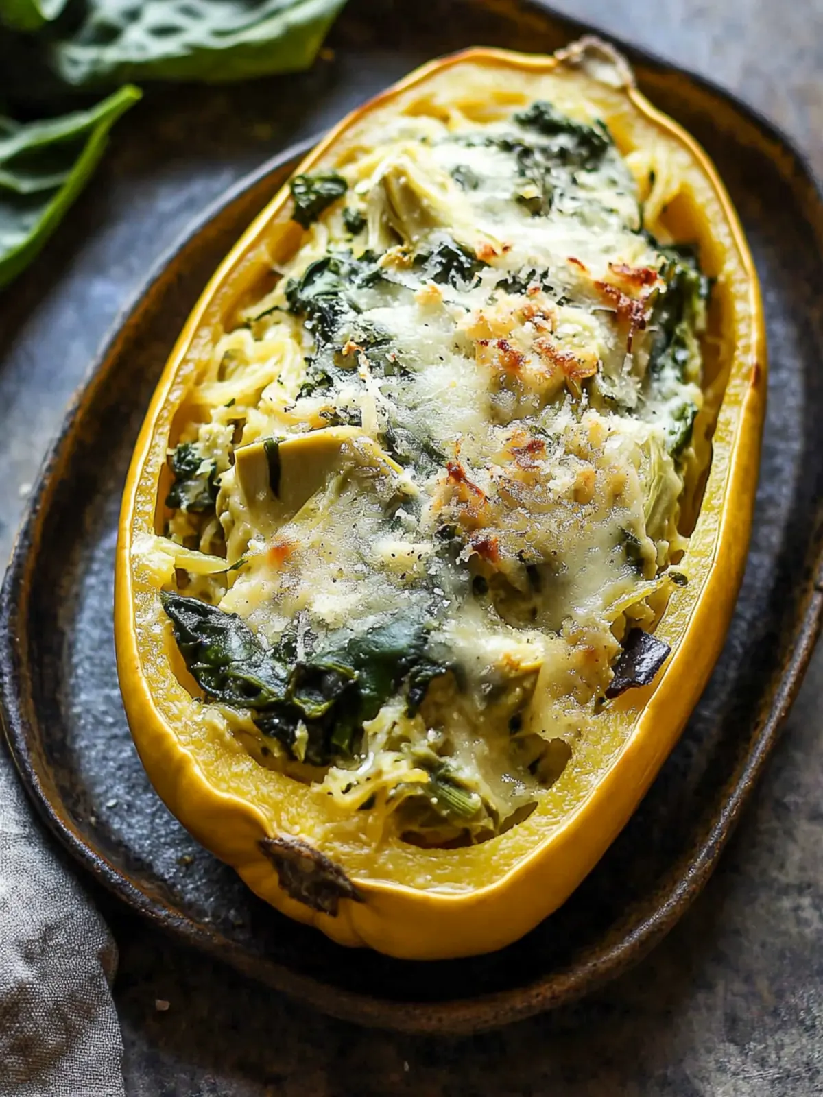 Spinach and Artichoke Stuffed Spaghetti Squash