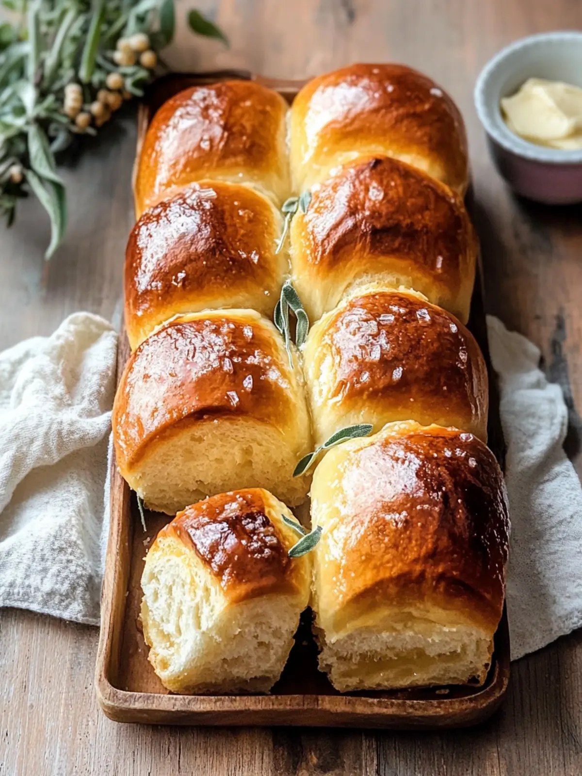 Salted Sage Honey Butter Brioche Rolls