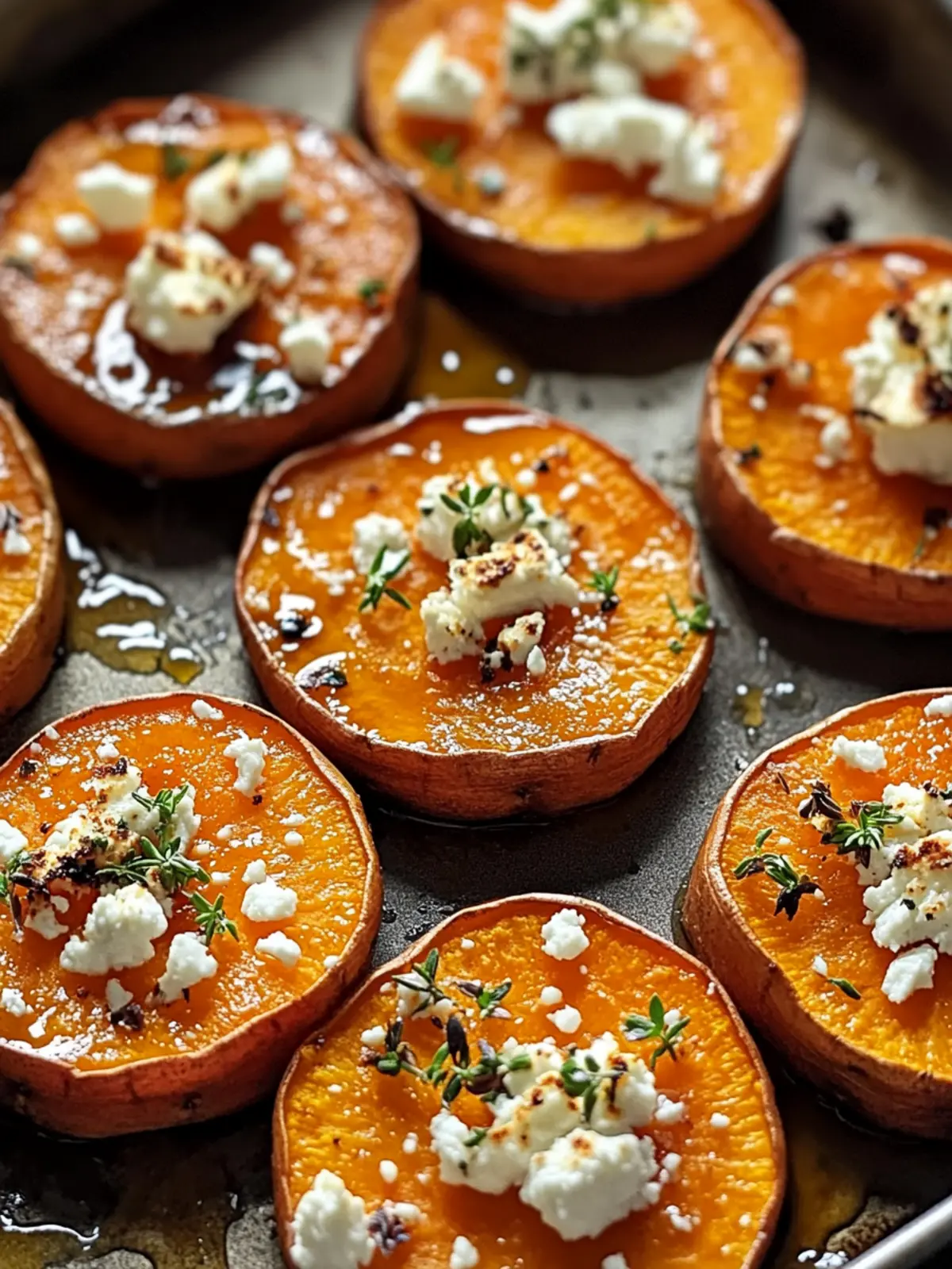 Roasted Sweet Potato Rounds with Honey Feta and Thyme Bliss 3 Roasted Sweet Potato Rounds with Honey Feta and Thyme