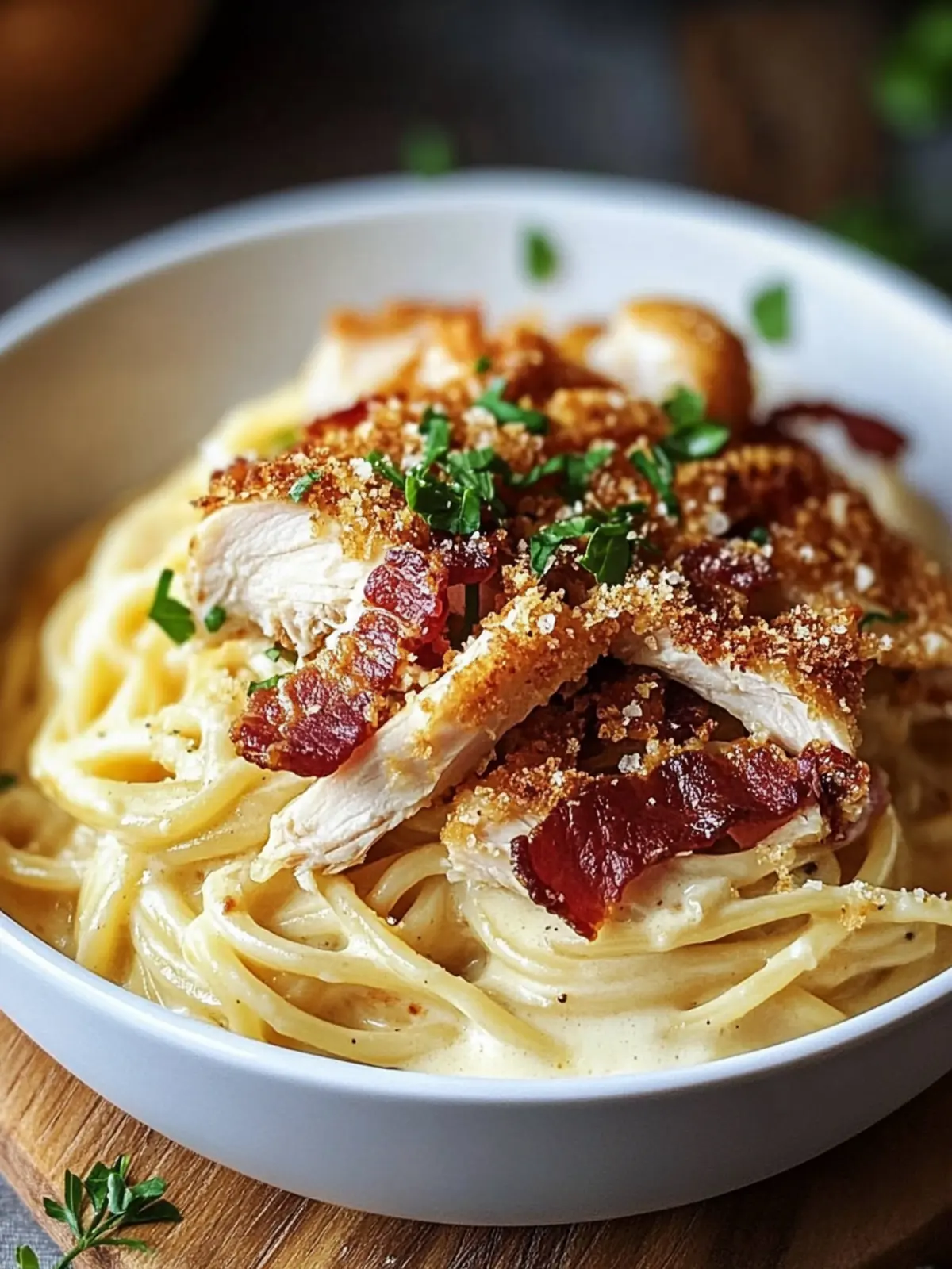 Creamy Carbonara with Crispy Chicken & Bacon