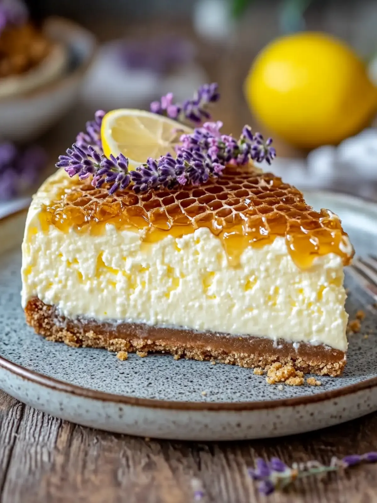 Irresistible Lemon Lavender Cheesecake Topped with Honeycomb 5 Lemon Lavender Cheesecake Topped with Honeycomb