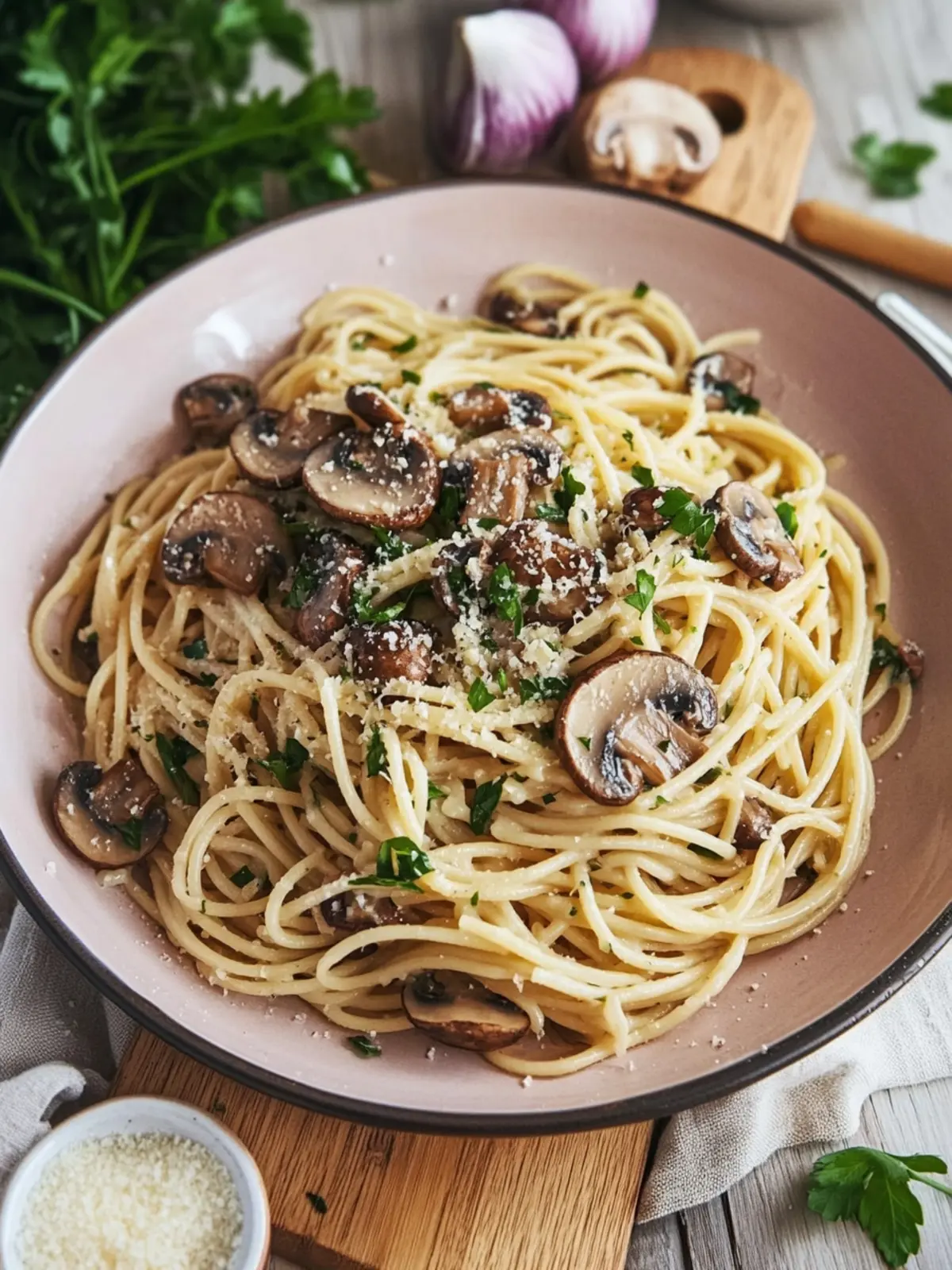 Mushroom and Garlic Spaghetti Dinner