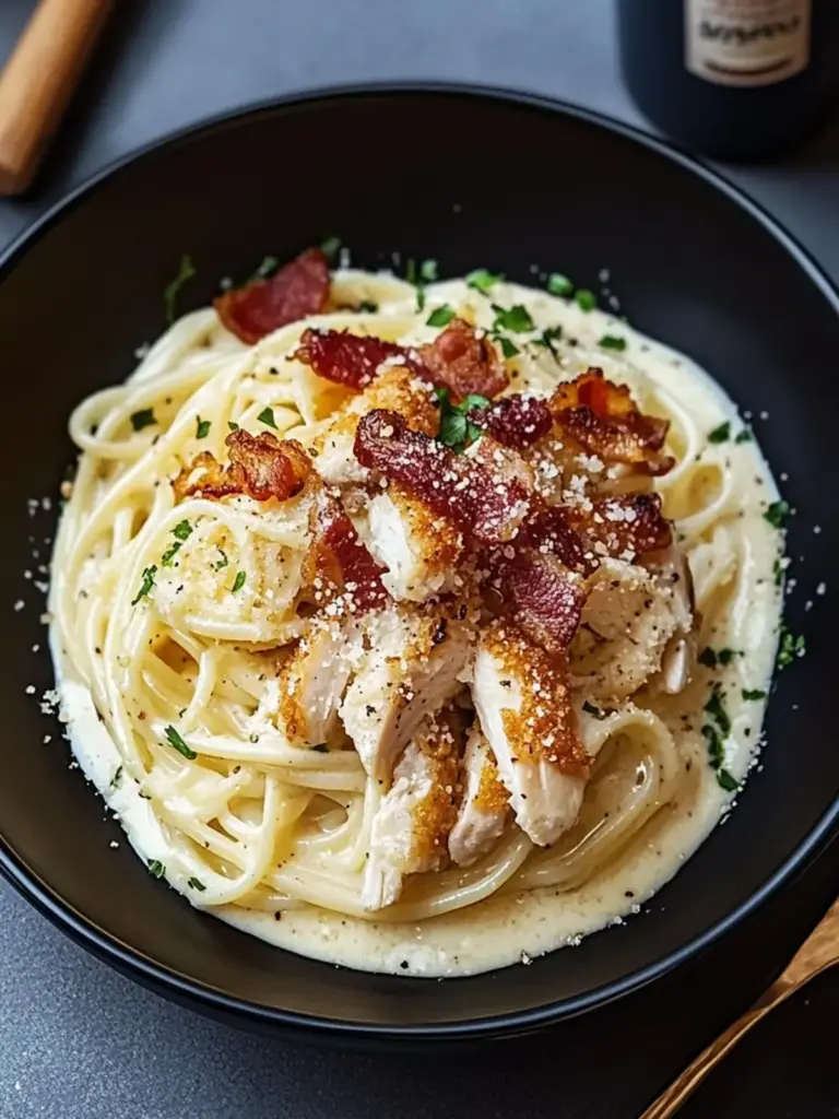Creamy Carbonara with Crispy Chicken & Bacon
