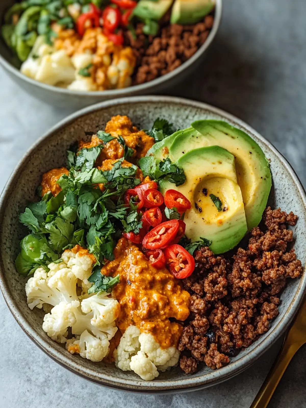 Crispy Chile Ground Beef and Cauliflower Protein Bowls Yum! 3 Crispy Chile Ground Beef and Cauliflower Protein Bowls