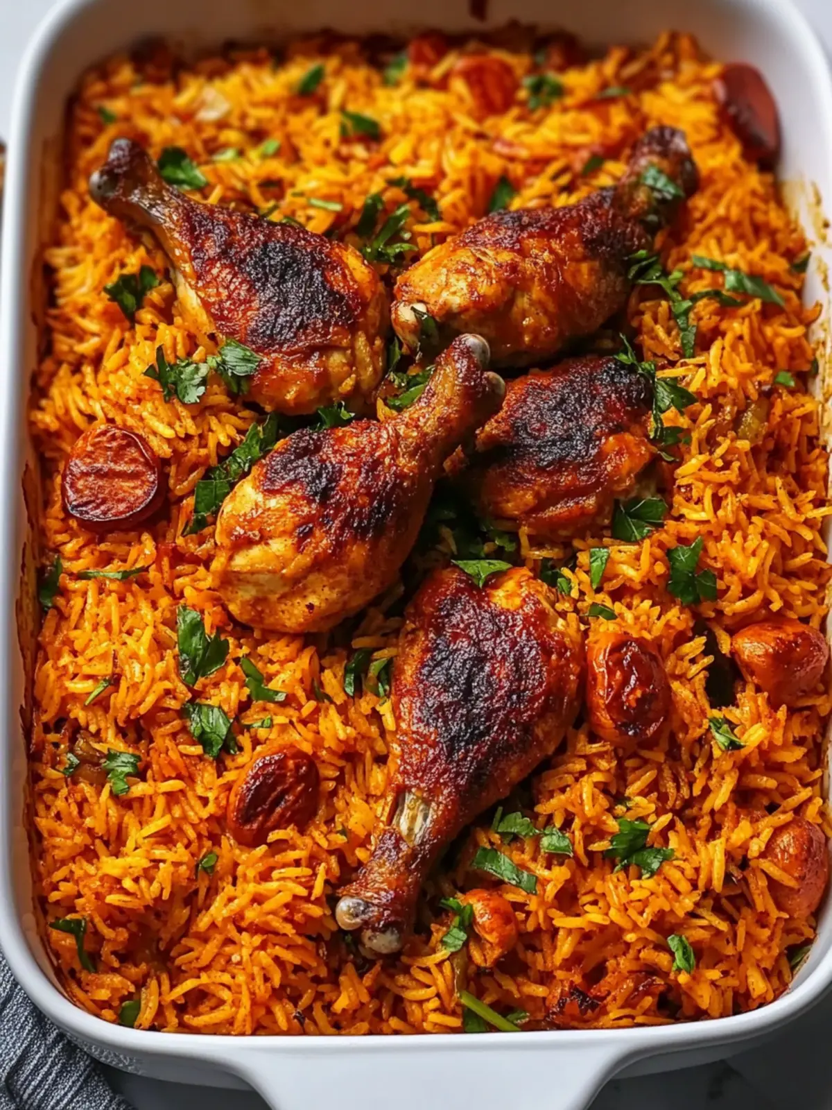 Delicious Baked Jollof Rice with Roasted Chicken