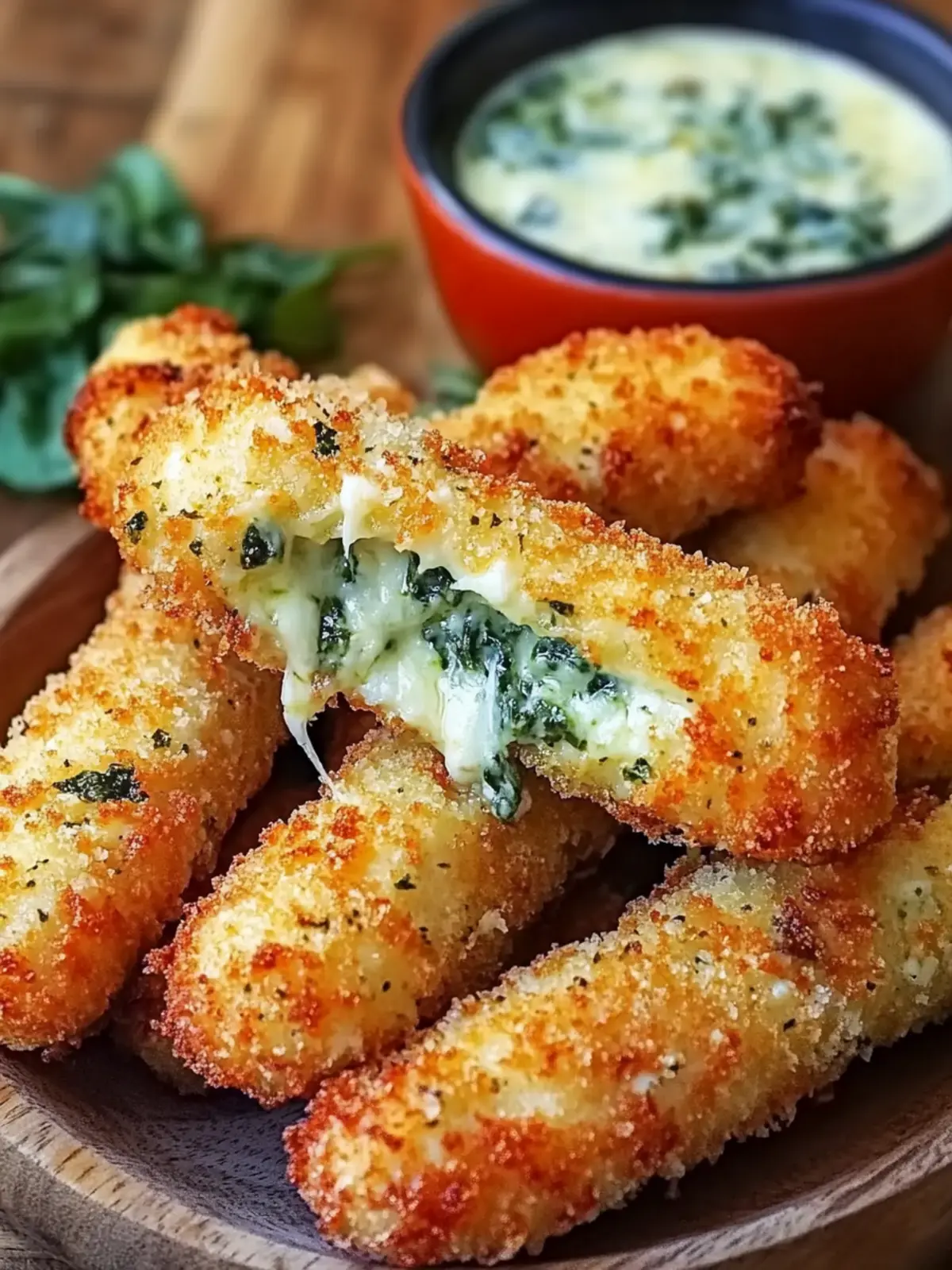Spinach Dip Mozzarella Sticks