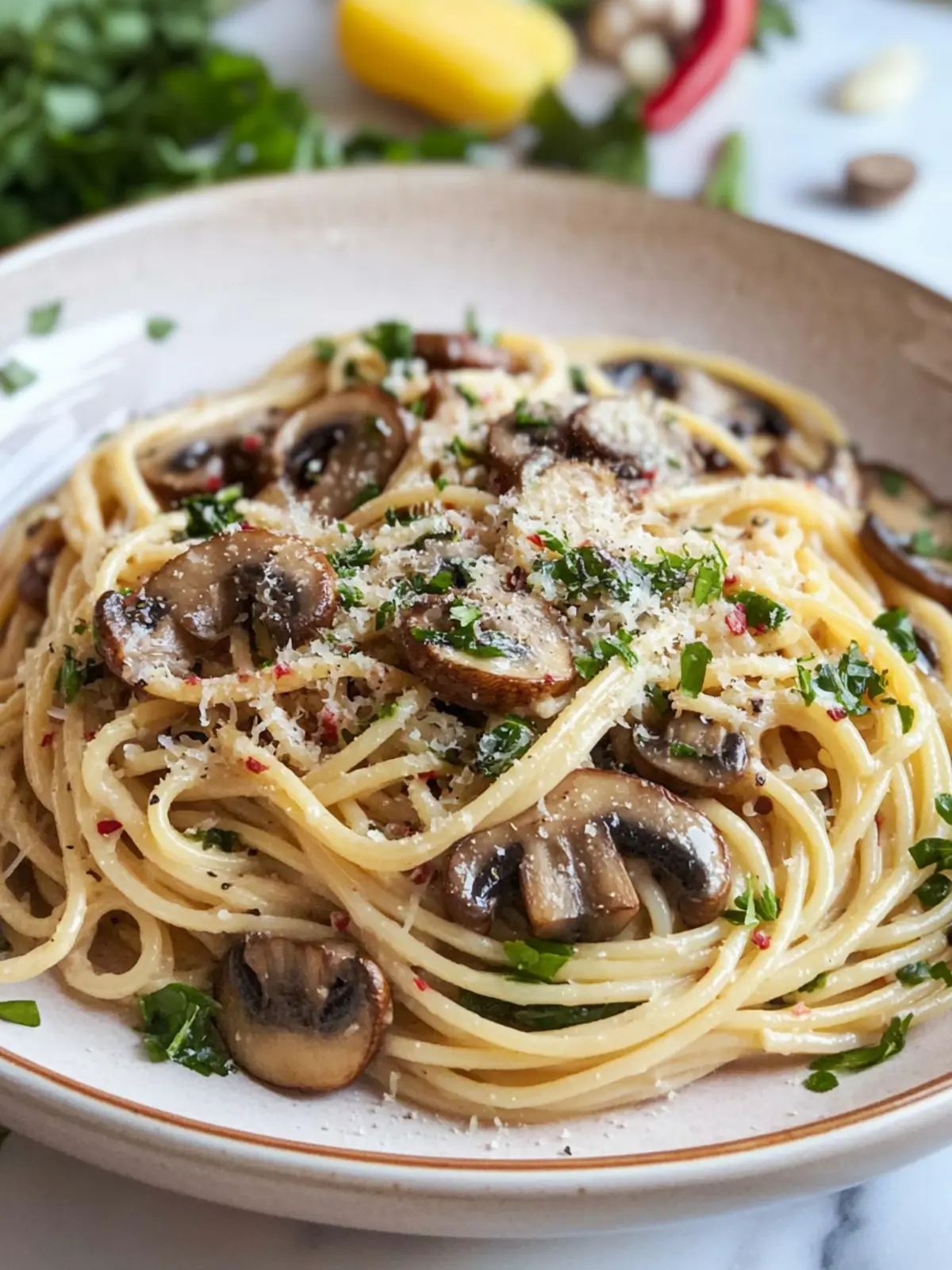 Mushroom and Garlic Spaghetti Dinner