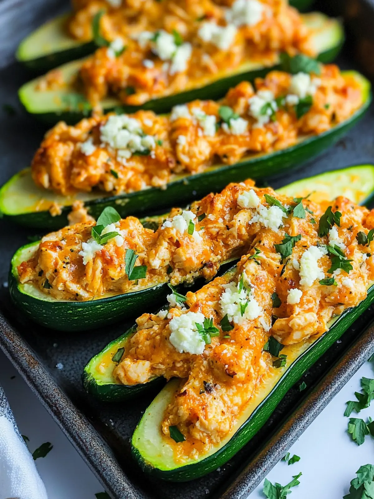 High Protein Buffalo Chicken Stuffed Zucchini Boats You'll Love 2 High Protein Buffalo Chicken Stuffed Zucchini Boats