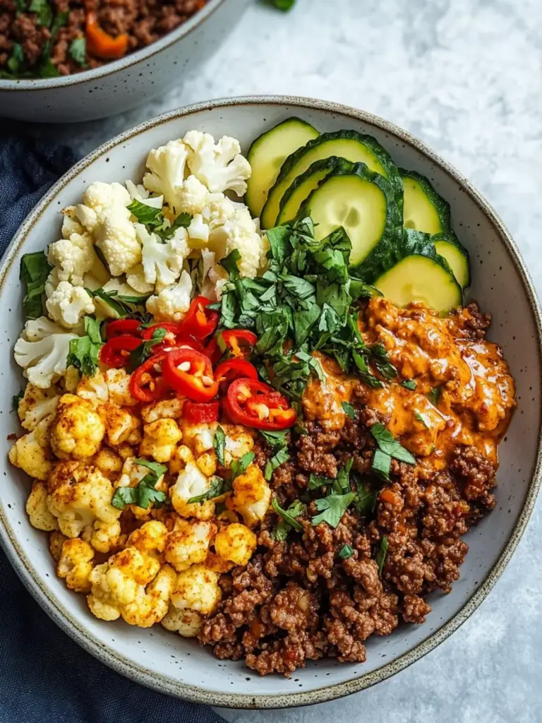 Crispy Chile Ground Beef and Cauliflower Protein Bowls