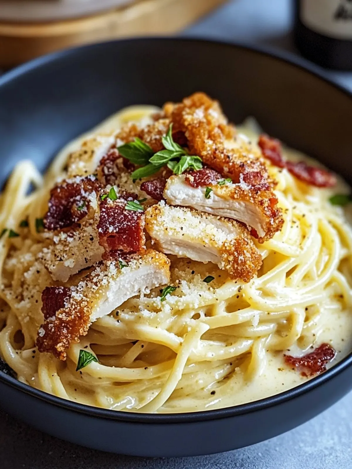 Creamy Carbonara with Crispy Chicken & Bacon