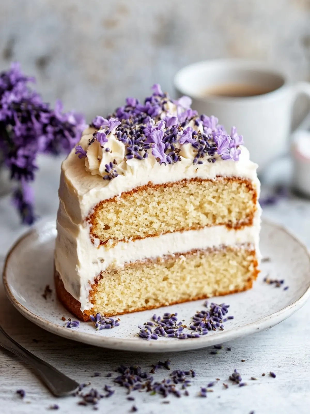 Iced Lavender Earl Grey Latte Cake Recipe with Easy Vanilla Buttercream Frosting