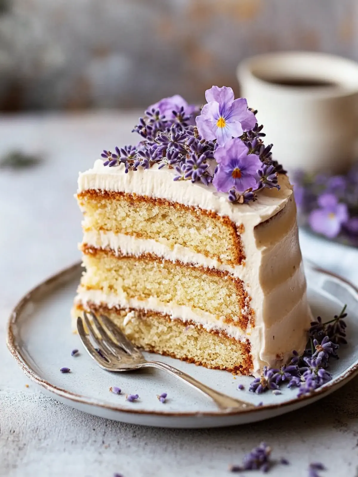Iced Lavender Earl Grey Latte Cake Recipe with Easy Vanilla Buttercream Frosting
