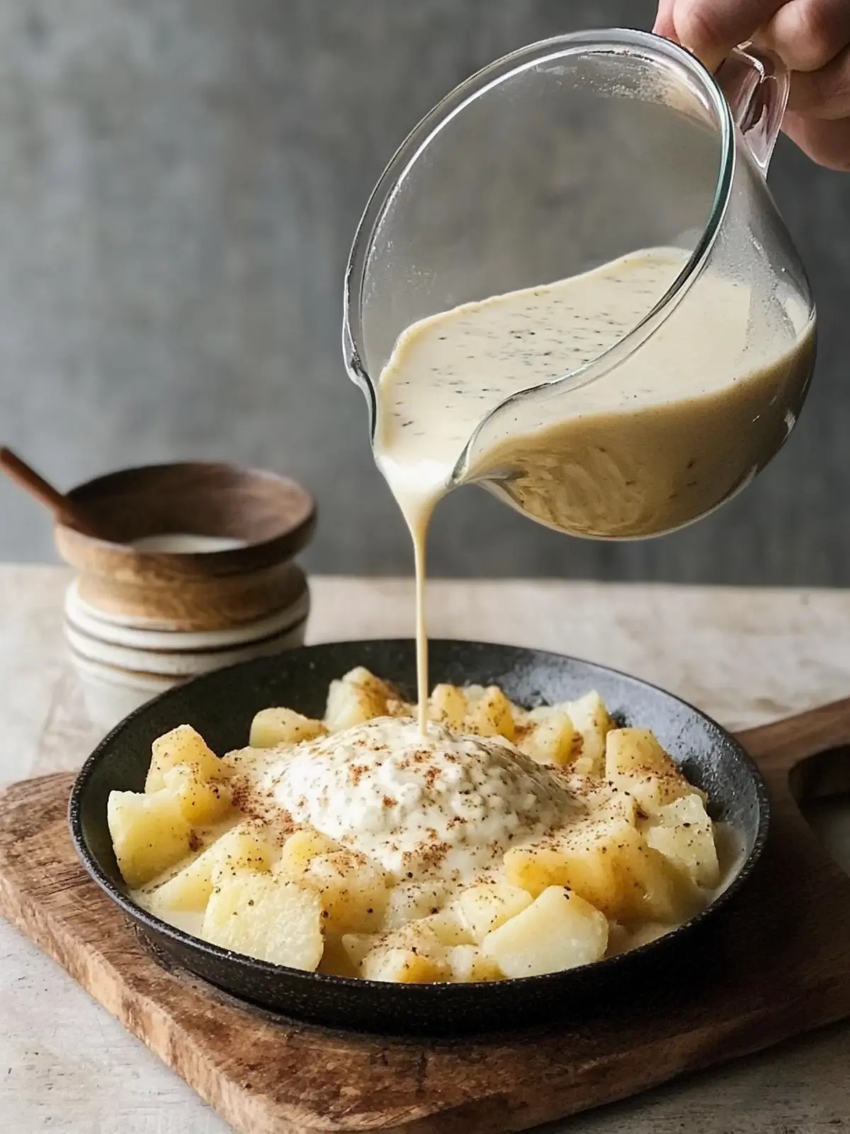 creamy pour-over over potatoes