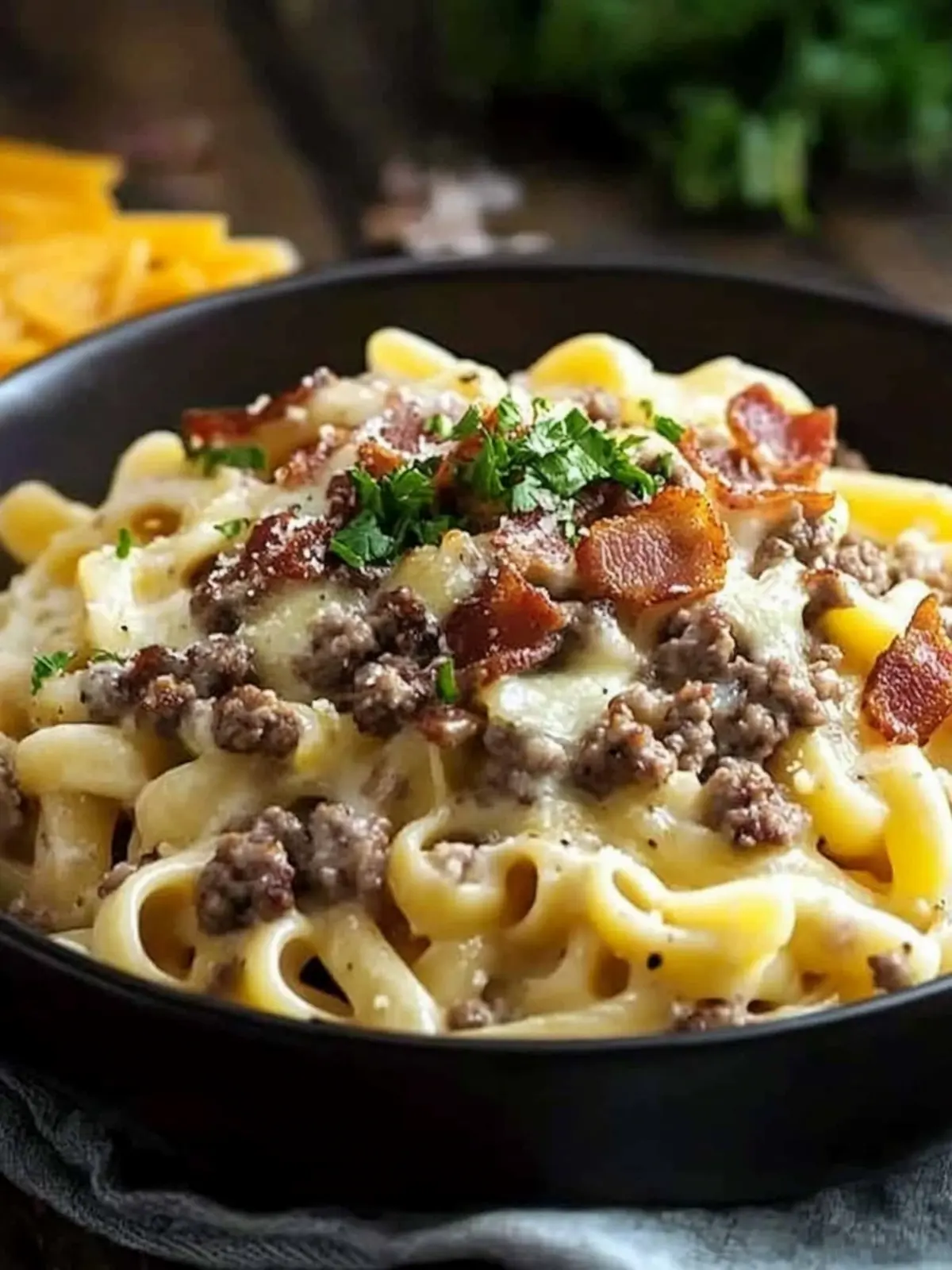 Loaded Bacon Cheeseburger Alfredo Pasta