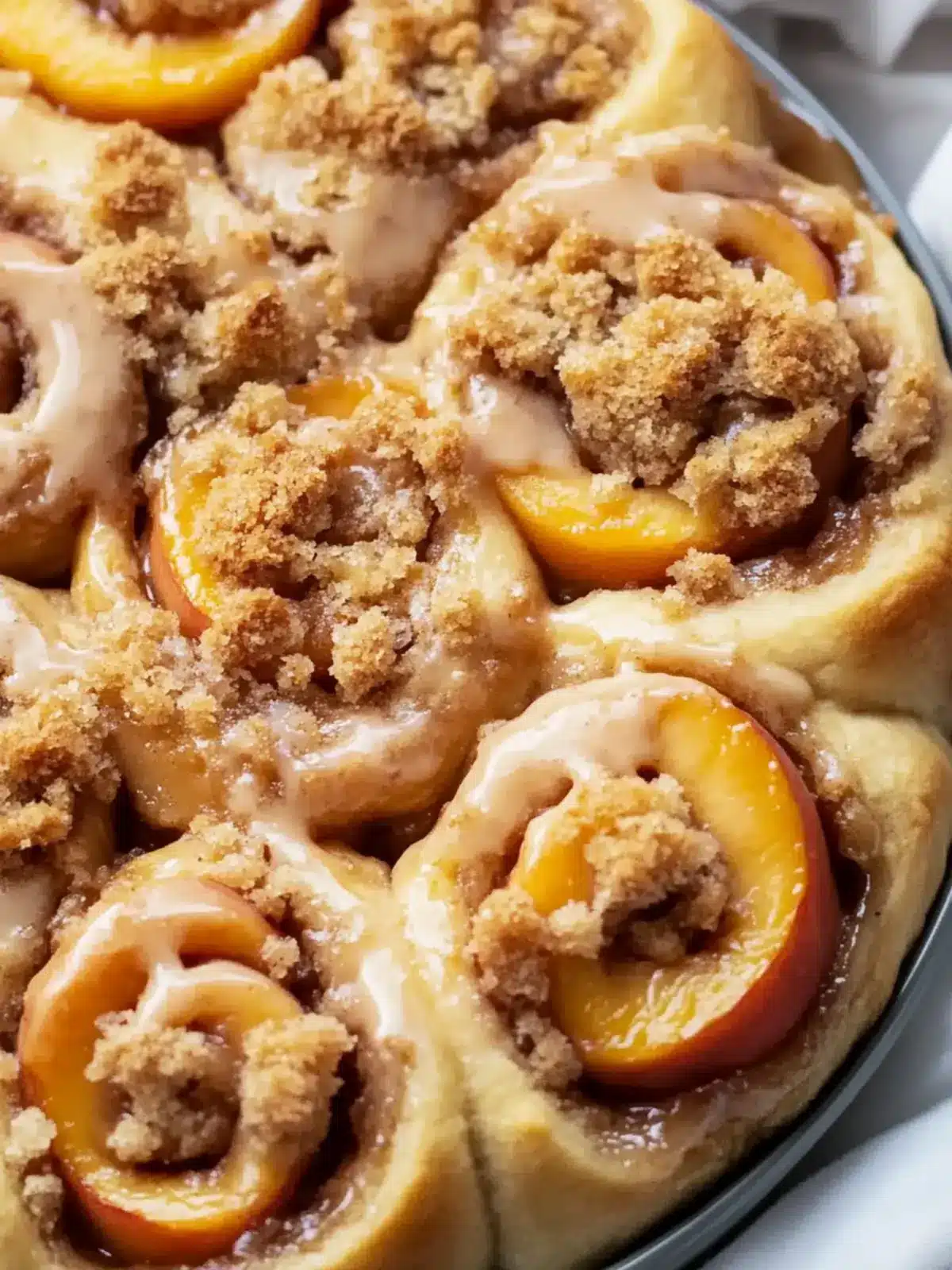 Peach Cobbler Cinnamon Rolls With Crumb Topping