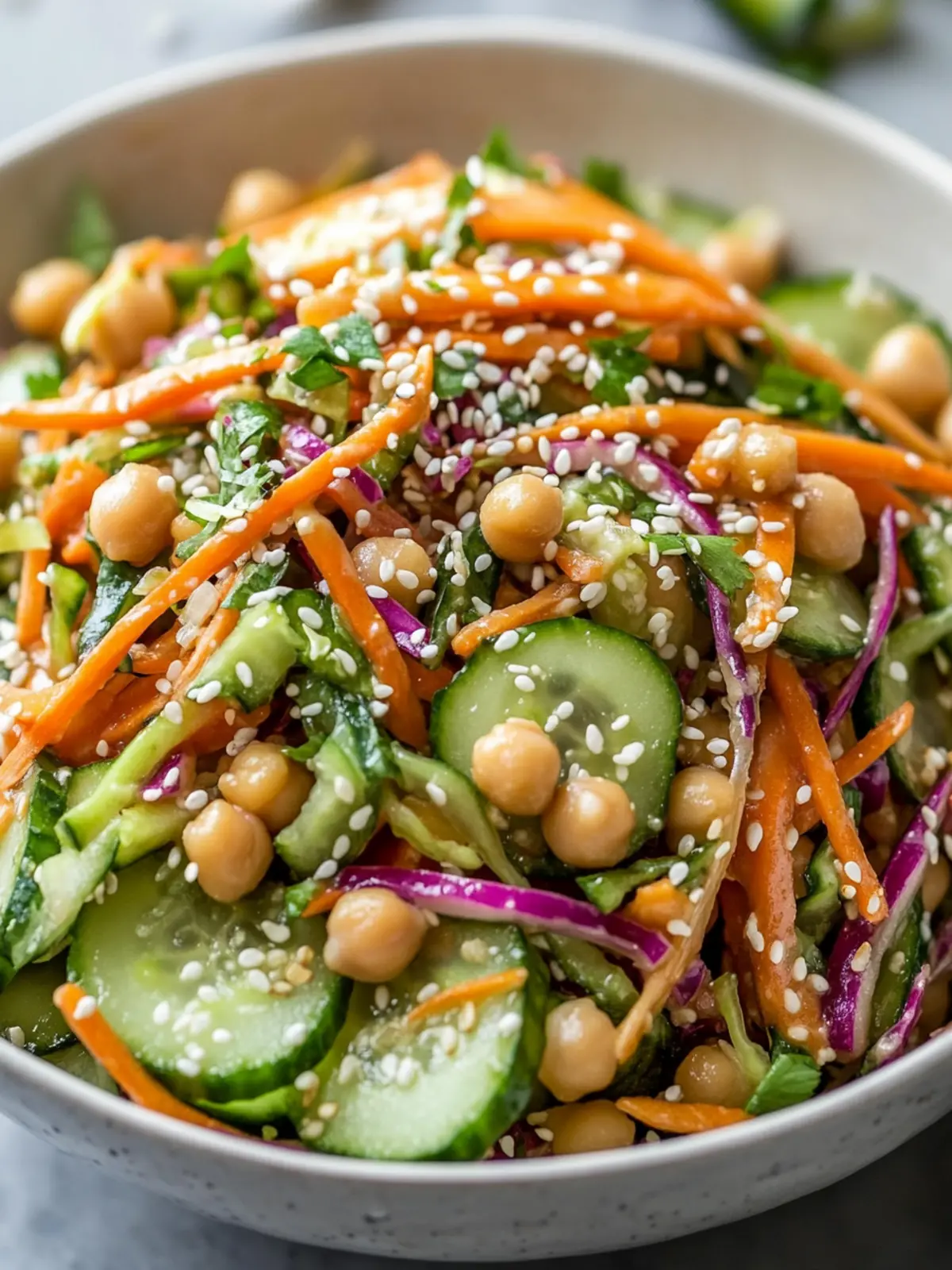Elevate Your Lunch with Asian Cucumber and Chickpea Slaw 4 Asian Cucumber and Chickpea Slaw with Sesame Dressing