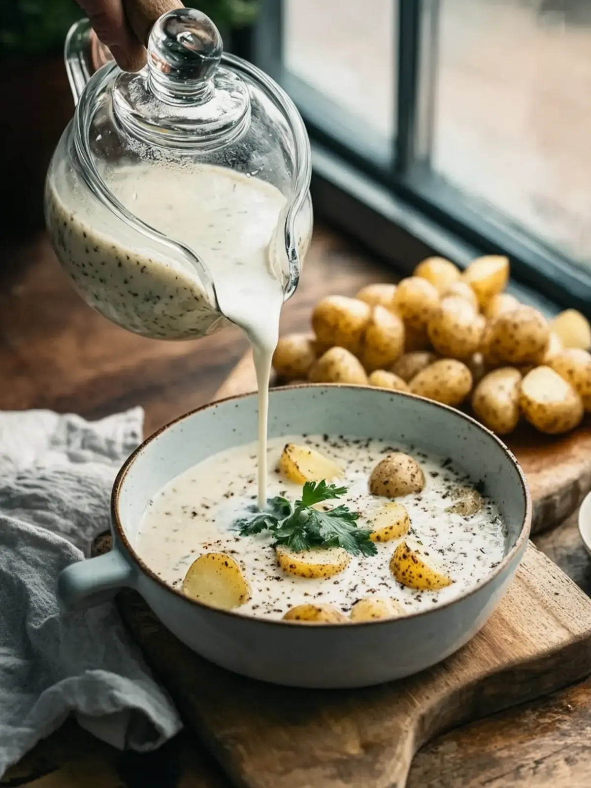 creamy pour-over over potatoes