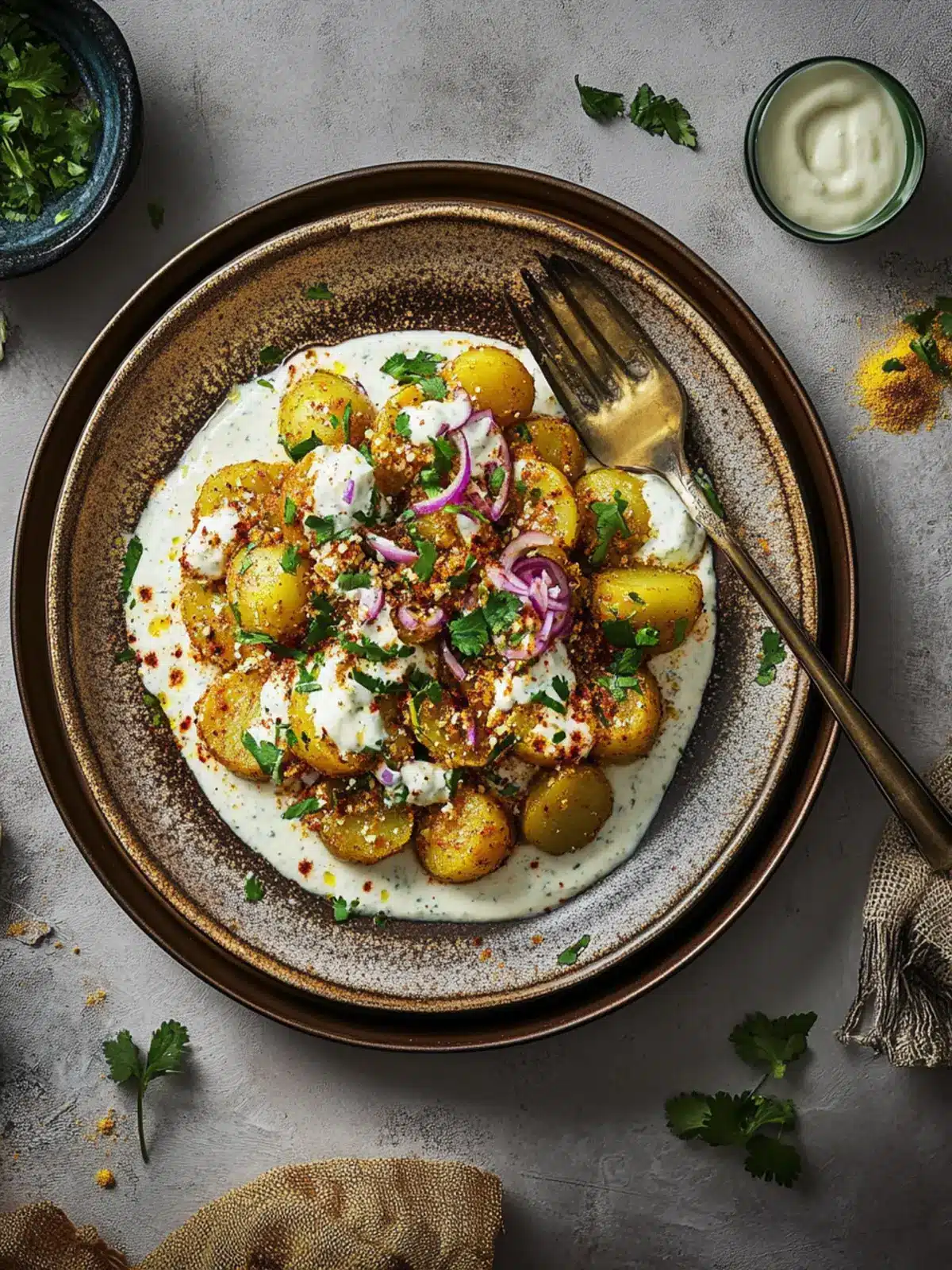 Chaat masala potatoes with yoghurt