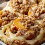 Peach Cobbler Cinnamon Rolls With Crumb Topping