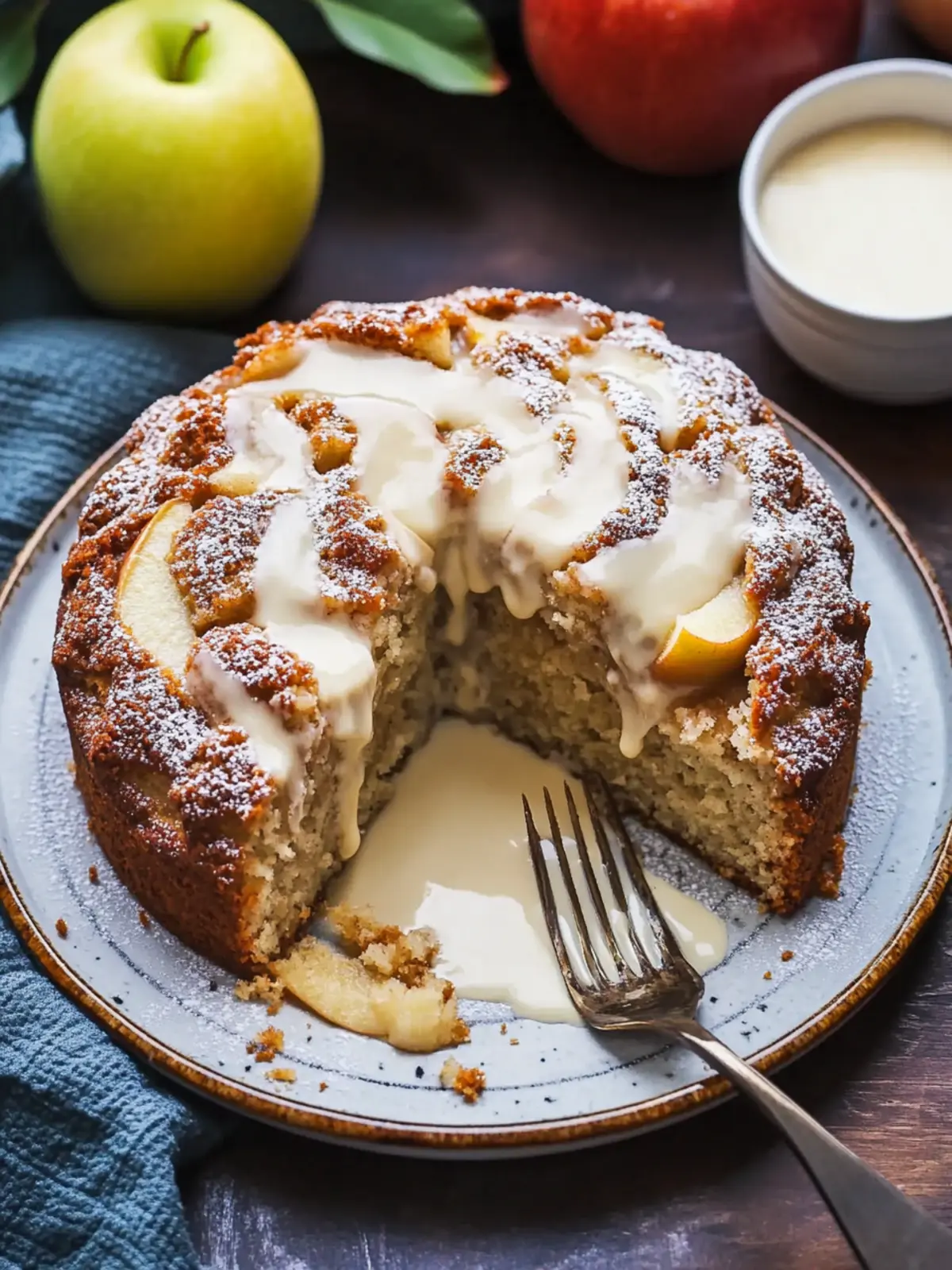 Traditional Irish Apple Cake with Creamy Custard Sauce