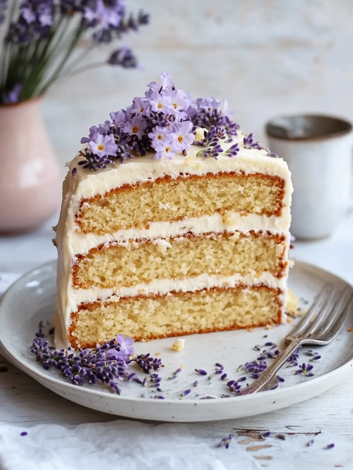 Iced Lavender Earl Grey Latte Cake Recipe with Easy Vanilla Buttercream Frosting