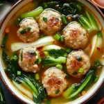 Ginger Chicken Meatball Soup with Baby Bok Choy