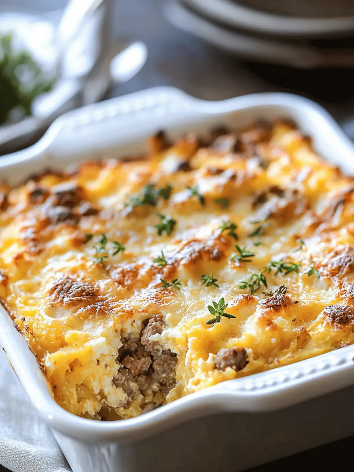 Sausage, Egg, and Cream Cheese Hashbrown Casserole