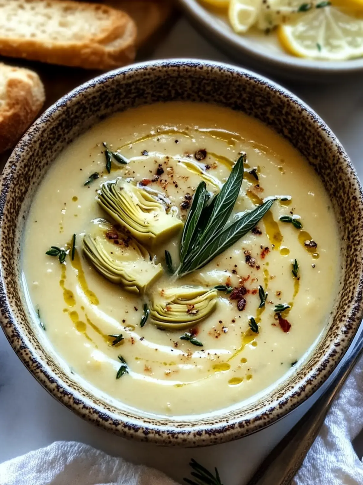 Creamy Lemony Tuscan Artichoke Soup