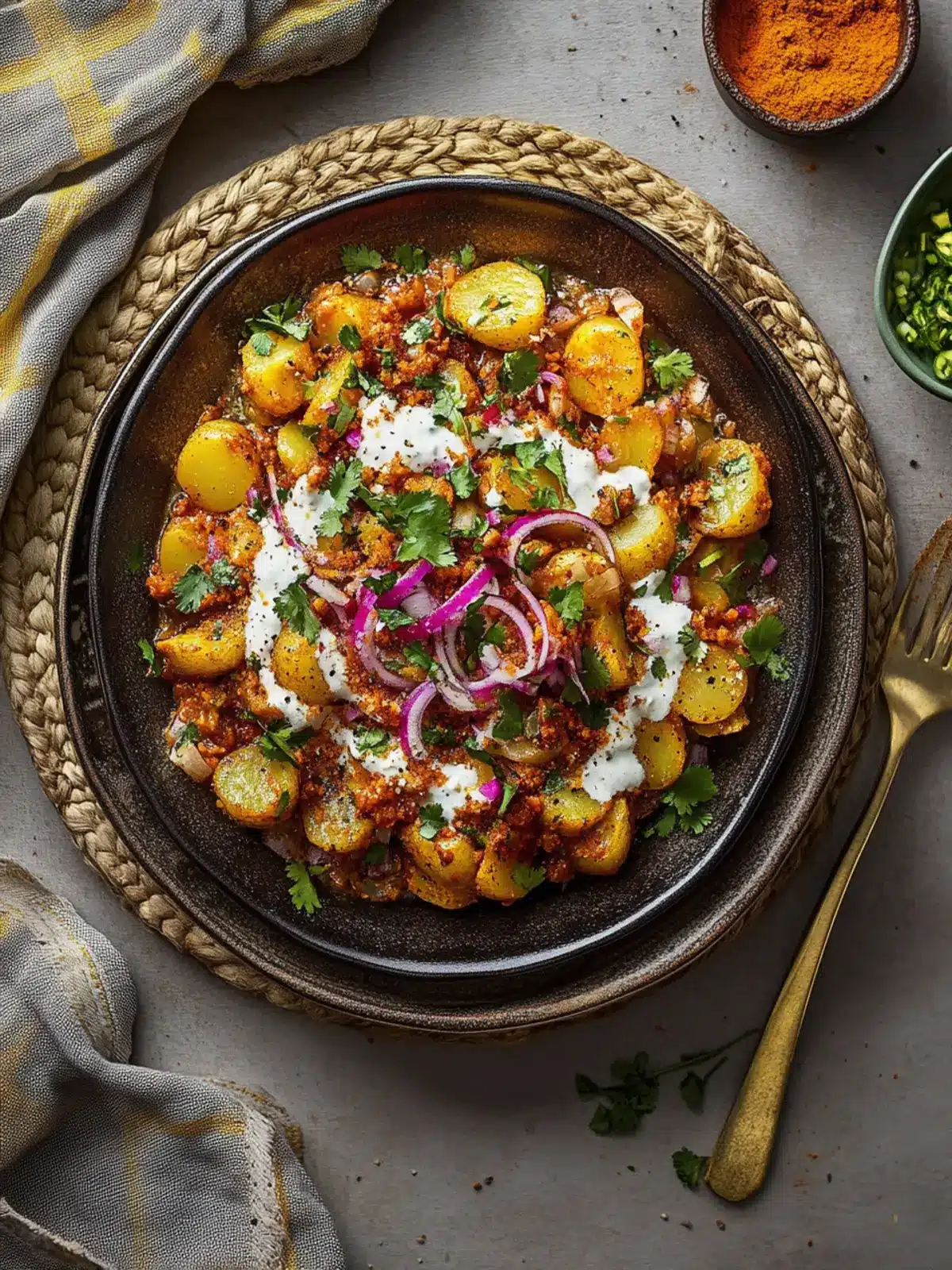 Chaat masala potatoes with yoghurt