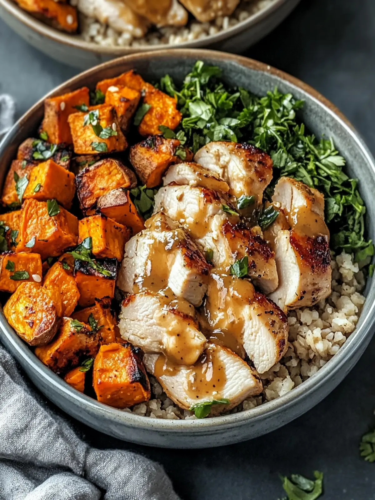Maple Dijon Chicken & Sweet Potato Bowls