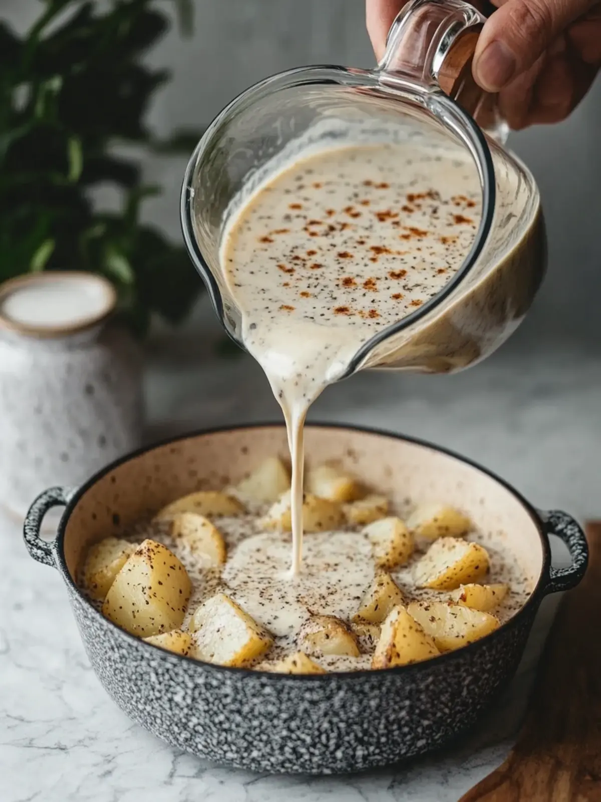 creamy pour-over over potatoes