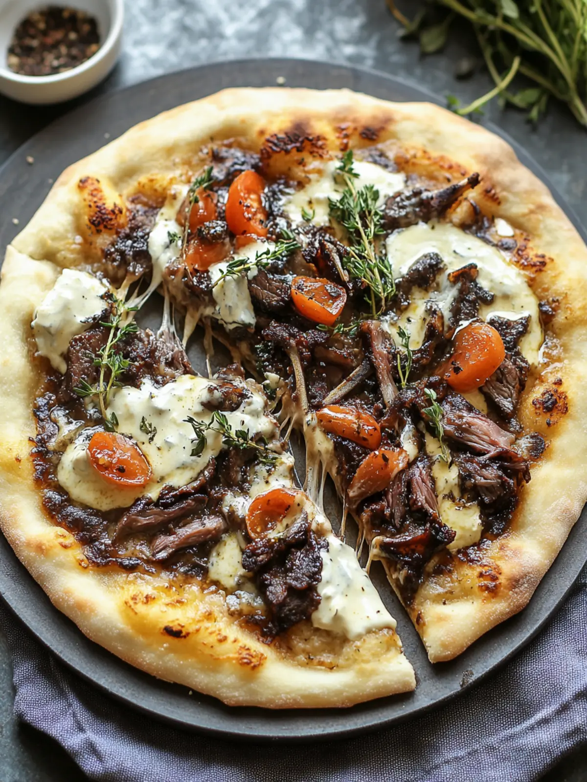 Gourmet Unique Short Rib Pizza with Smoked Gouda Cream Sauce 2 Unique Short Rib Pizza with Smoked Gouda Cream Sauce