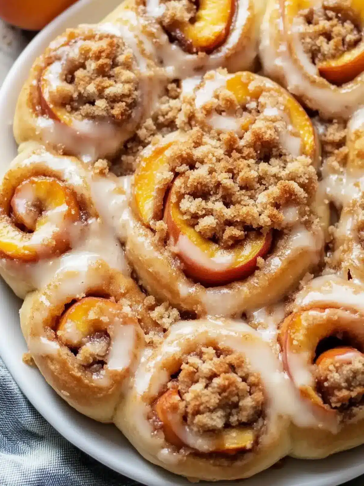 Peach Cobbler Cinnamon Rolls With Crumb Topping
