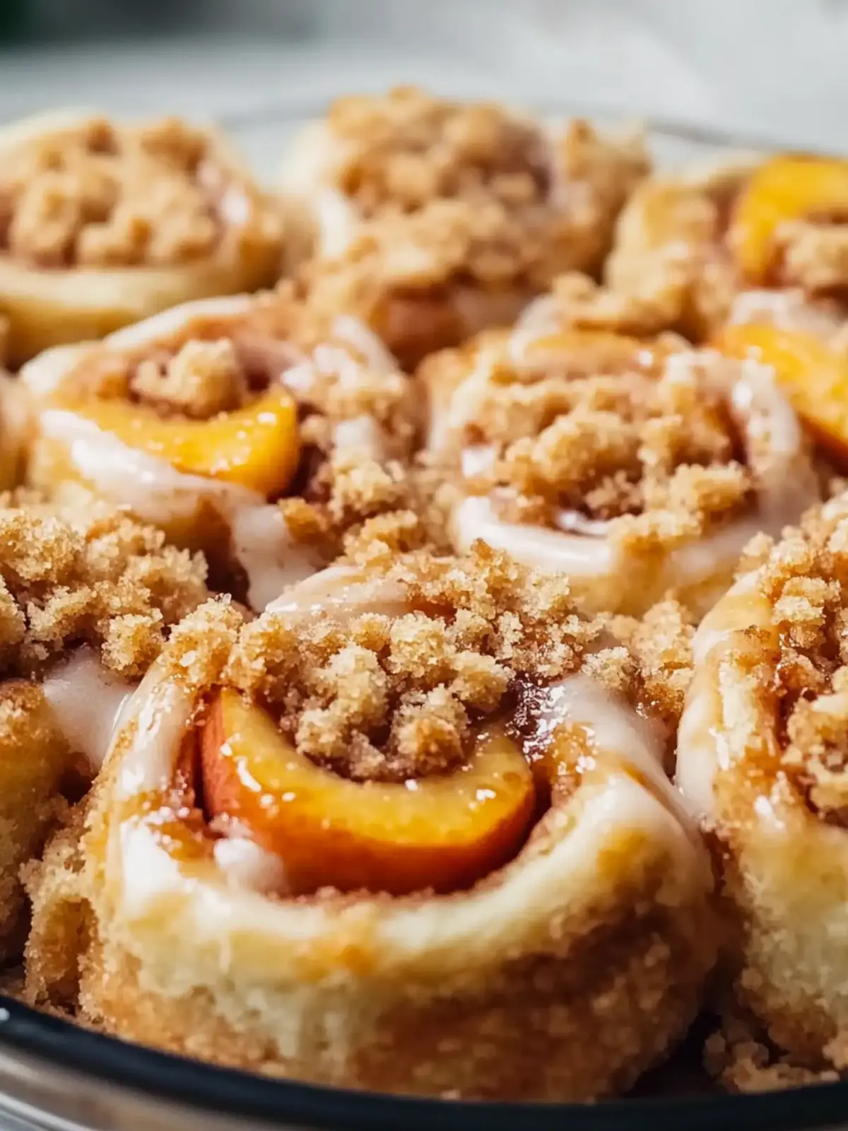 Peach Cobbler Cinnamon Rolls With Crumb Topping