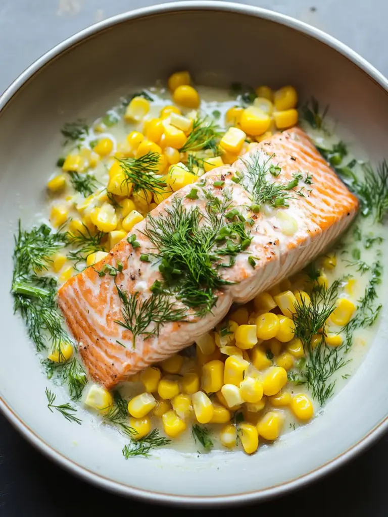Coconut-Poached Salmon with Corn and Dill